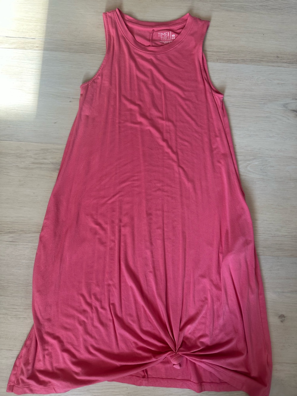 Time and Tru Coral Pink Knot-Hem Mini Dress